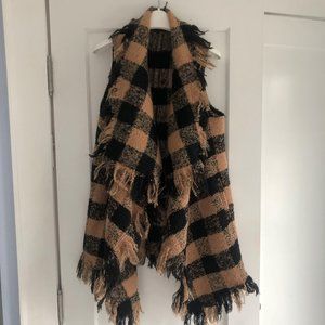 Brand New, Tags still attached, Beige and Black Buffalo Check Vest with Fringe